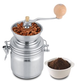 Kaffeemühle Manuell, Espressomühle Handkurbel Edelstahl Handkaffeemühle Gewürzmühle Klein Tragbar Kaffee Bohnen Mühle Handmühle, für Kaffee & Espresso Zuhause (SILVER)
