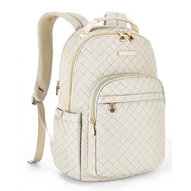 LIGHT FLIGHT Travel Laptop Backpack Women, 15.6 Inch Laptop Backpack with USB Charging Hole Water Resistant Casual Daypack Computer Backpack for Work, Beige