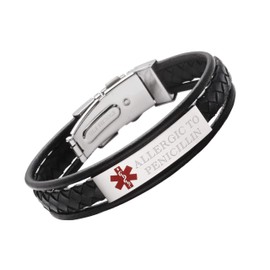 LinnaLove Allergic to penicillin Bracelet Ajustable Leather wrap Medical Alert Bracelets