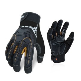 Vgo... 1-Pair HeavyDuty Synthetic Leather Work Gloves, Impact Protection Mechanic Gloves, Rigger Gloves, Vibration Reduction, Touchscreen Capable (Size XXL, Black, SL8849)