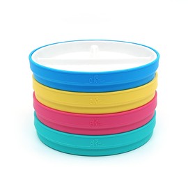 Elk and Friends Kids 6.7” Porcelain Divided Plates with Silicone Sleeves | Suitable for Babies/Kids/Toddlers | Microwave & Dishwasher Safe | Non Slip | Snack Dishes