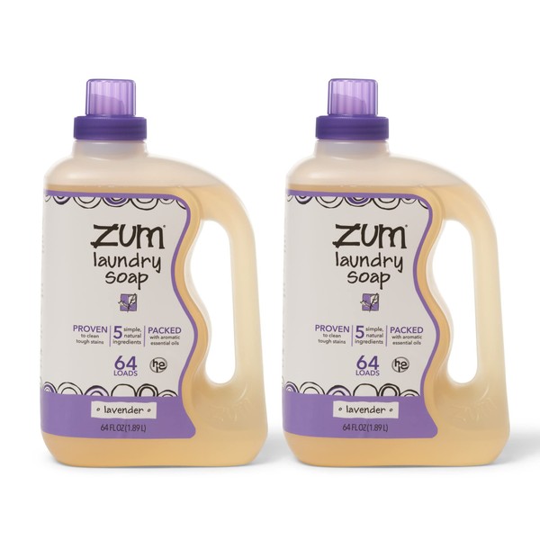 Indigo Wild Zum Clean Laundry Soap - Plant-Based Liquid Laundry Soap - Contains Baking Soda, Essential Oils & Saponified Coconut Oil - Lavender Scent - 64 fl oz (2 Pack)
