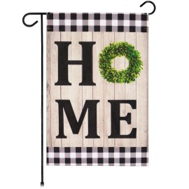 UD_G128 Garden Flag Home Sweet Home Wreath  12x18 Inch  Printed Burlap Polyester - Everyday Decoration