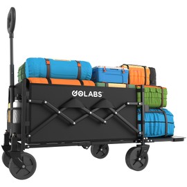 Golabs Collapsible Wagon Cart Max 350lb Load & Expandable Storage 100L, Double Bearing Design for Flexible Steering, Foldable Heavy Duty Garden Cart with 2 Cup Holders for Groceries, Garden & Camping