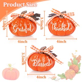 TURNMEON Fall Decorations-Set of 3 Thankful Grateful Blessed Resin Artificial Pumpkins Decor, Fall Pumpkin Centerpiece for Fall Autumn Harvest Thanksgiving Table Decorations Home Decor, Orange