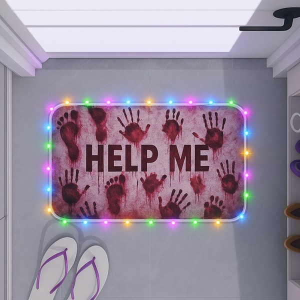 KITAIOPT Glowing Soft Comfort Halloween Horror Doormat with LED Lights,