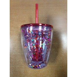 C.R. Gibson 4 Pack: Glitter Hearts Acrylic Tumbler w/Red Lid & Straw  R2P6