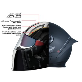 BEON Full Face Motorcycle Helmet, Street Bike Helmet with Clear&Tinted Visors and Multiple Vents, Motocross Casco DOT Approved for Adult Men Women, S-XL (S, Matte Black)