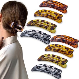 Cptots 8 Pcs Large Lay Flat Claw Clips for Women French Side Slide Barrettes for Thin Fine Hair Rectangle Alligator Hair Accessories,Bright Tortoiseshell
