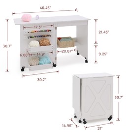 walsport Folding Sewing Table Multipurpose Craft Station & Side Desk with Compact Design, Wheels with Locks,(White)