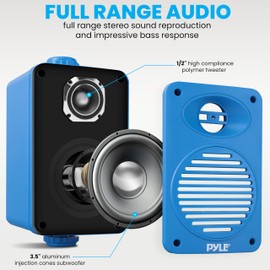 Pyle Indoor Outdoor Speakers Pair - 200 Watt Dual Waterproof 3.5” 2-Way Full Range Speaker System w/ 1/2” High Compliance Polymer Tweeter - in-Home, Boat, Marine, Deck, Patio, Poolside (Blue)