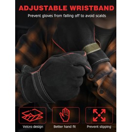 Mellbree Heat Resistant Gloves for Woodburner, Black Full Leather Heavy Duty Glove for Woodburners, Multi-Fuel Stoves, BBQs & Pizza Ovens