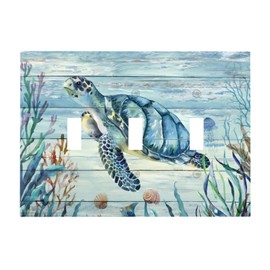 iyfcsl Rustic Sea Turtle Triple Toggle 3 Gang Light Switch Cover Country Wall Plate Mid Size Farmhouse Vintage Electrical Decorative Faceplate Switchplate for Bathroom Bedroom Kitchen