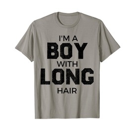 T-Shirt with German Text "Ich bin ein Junge mit lange Haaren" (I'm a boy with long hair), gray
