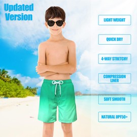 LUCOWEE - Traje de baño para niños con forro de compresión, cómodos pantalones cortos de natación antirozaduras, elásticos, UPF de secado rápido, talla 3T-20, Verde claro Ombre, Small