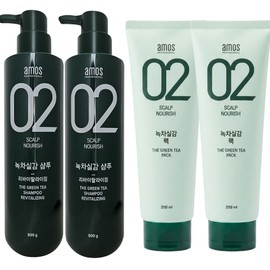 Amos Green Tea Real Revitalizing Hair Loss Shampoo Refreshing oily shampoo 500g, 2 packs + 2 green tea realistic packs / 아모스 녹차실감 리바이탈라이징 탈모샴푸 산뜻한 지성샴푸 500g, 2개+녹차실감 팩 2개