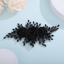 Diadema de flores para novia, diadema de flores negras, diadema floral de cristal negro para fiesta, graduación, festival, tocados, accesorios para el cabello para mujeres y niñas