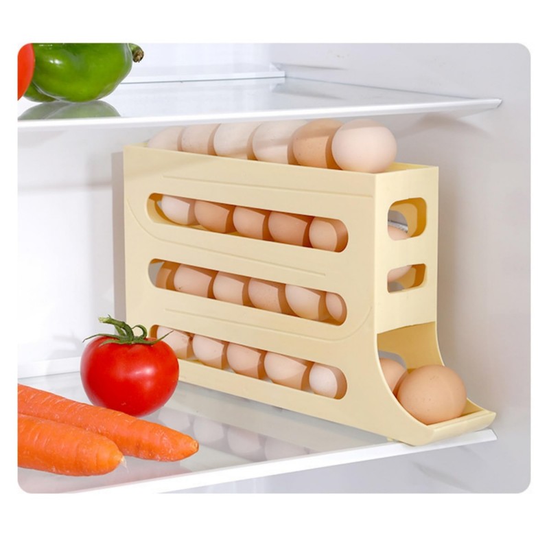 30 Eggs Egg Holder for Fridge,4 Tiers Egg Container,Auto-Rolling Organizer