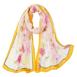 E-Clover Floral Scarf for Women Lightweight Pink Flower Chiffon Sheer Scarf Fashion Chiffon Shawl Wraps Yellow