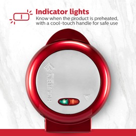 Holstein Housewares Stainless Steel 2 Section Omelet & Frittata Maker, Non Stick Coating, Easy To Clean, Indicator Lights, Compact Storage, Versatile Recipes in Minutes. 2 Portions, Metallic Red