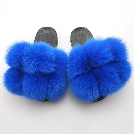 2027 NEW KJ Colorful Ladies Slippers Fluffy Sexy Slippers for Women Flat Home Woman's Indoor Warm Furry ShoesColor: Blue, US Size: 4