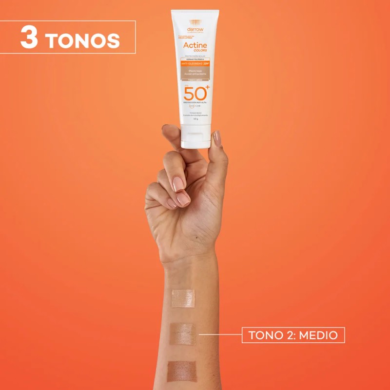 Protector Solar Dermatolgico Facial Actine Colors Medio FPS50 40g Darrow