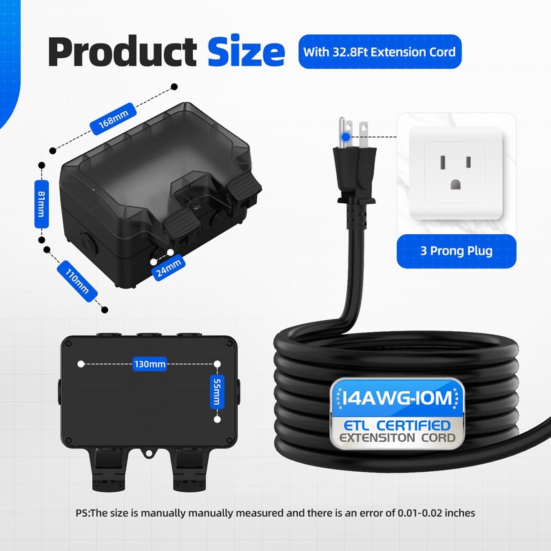 Outdoor Outlet Box with 32.8Ft Extension Cord, NEMA 5-15R, STW