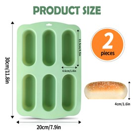 QELEG - Molde de silicona antiadherente para panecillos de perritos calientes (2 piezas) para hornear en la cocina