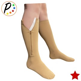 Presadee Calcetines originales de compresión con cremallera de 20-30 mmHg (beige, 4XL)