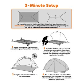 2 Person Backpacking Tent - 3 Season Waterproof Ultralight Compact，Aluminum Pole Windproof Hiking Tent with 3000mm Water Column，for Outdoor Mountaineering Trekking & Camping - Easy Setup & Portable