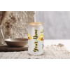 Mugzan Bouquet of Yellow Orchids Frosted Glass Can W Bamboo
