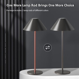 FUNTAPHANTA Modern LED Rechargeable Cordless Table Lamp with 2 Color Lamp Rod, IP54 Waterproof, 240LM Dimmable Battery Operated Lamp, 4000mAh Certified Battery, 3000K Portable Bedside Lamp (Black)
