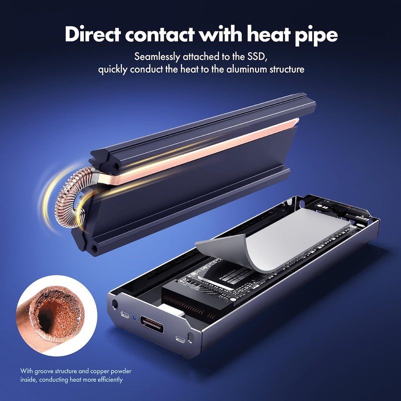 ineo M.2 NVMe SSD Enclosure with Embedded Copper Column Cooling,