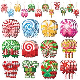 HOWAF 36pcs Peppermint Christmas Tree Ornaments,Christmas Candy Wood Ornaments Christmas Tree Decor,Christmas Colorful Lollipop Candy Hanging Ornaments with Rope for Sweet Xmas Holiday Party Supplies