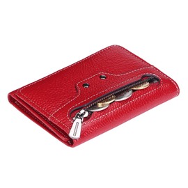 AINIMOER Small Leather Wallet for Women, Slim Compact Credit Card Holder RFID Blocking Wallets Organizer with Coin Pocket, Lichee Wine