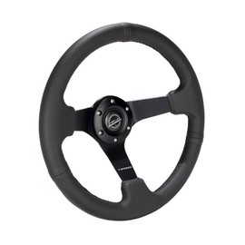 NRG Innovations NRG-RST-033BK-R Reinforced Steering Wheel 330mm Sport Leather Racing (3" Deep), Comfort Grip, 4mm Matte Black Spoke with Criss Cross Stitching