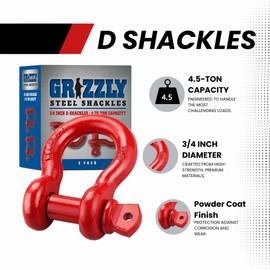 2 Pack- D Ring Shackles 3/4 INCH – Red – Heavy Duty Forged Steel with 4.75 Ton Capacity – Ideal for Jeeps, ATV’s, Trucks to use with Recovery,Towing, Snatch Straps,Snatch Block,Tree Savers