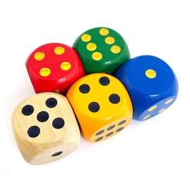 SmartDealsPro Set of 5 Random Color Large 3cm Round Edge Wooden Dice (5 Colors with Dots)