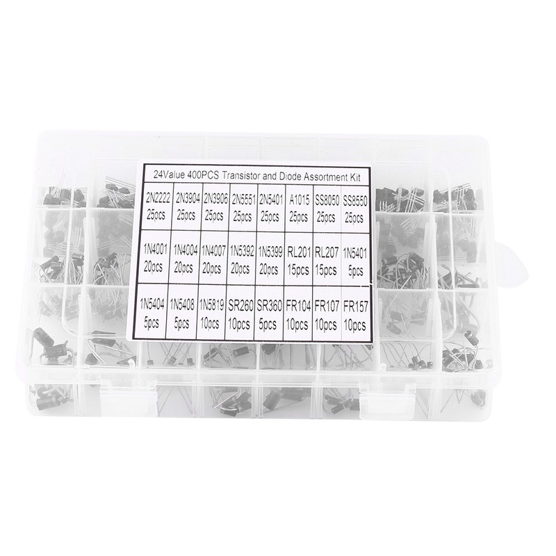 400pcs 24 Values Transistors and Rectifier Diodes Assortment Set With