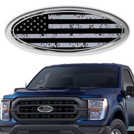 Hirificing Tailgate Emblem for Ford F150 F250 F350 Gray American Flag 9 Inch Front Grill Emblem for Ford Emblem, Aluminum Oval Overlay Front Grill Rear Tailgate American Flag Decal Badge(Gray)