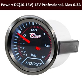 ETOPARS Universal Car Boost Indicator 2 Inch 52 mm Car Turbo Boost Meter -1 to 2 Bar Boost Pointer Display White Light Indicator Boost Instrument Smoke Tint Len