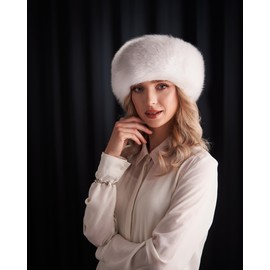 Futrzane Siberian Headband - Fur Headband Women - Winter Ear Warmers Fur - Size XL, White Siberian