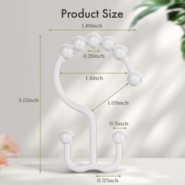 Amazer Plastic Shower Curtain Hooks, Double Shower Curtain Rings, Shower Rings for Shower Curtain, White Shower Hooks for Curtain Liner Bathroom - 12 Pcs