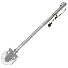 Military Style Folding Shovel, Multi-Function Camping Spade with Compass, Silver
