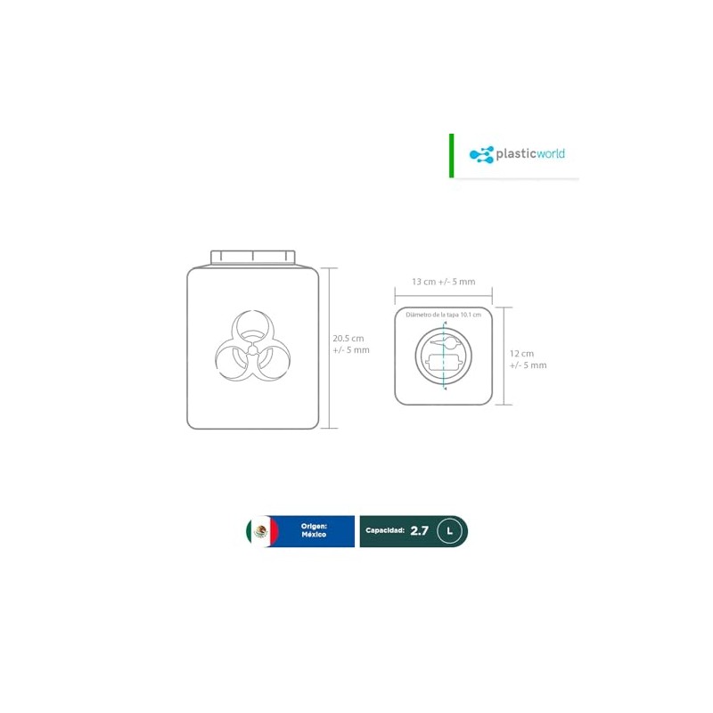 Plastic World Bote - Recolector Contenedor - Punzocortante Rpbi (2.7