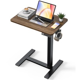 YOLEZO Electric Adjustable Height Standing Desk - Small Sit Stand Portable Rolling Laptop Table with Hidden Wheels, Small Computer Workstation for Bedside & Home Office Use (24"x16",Dark Walnut)