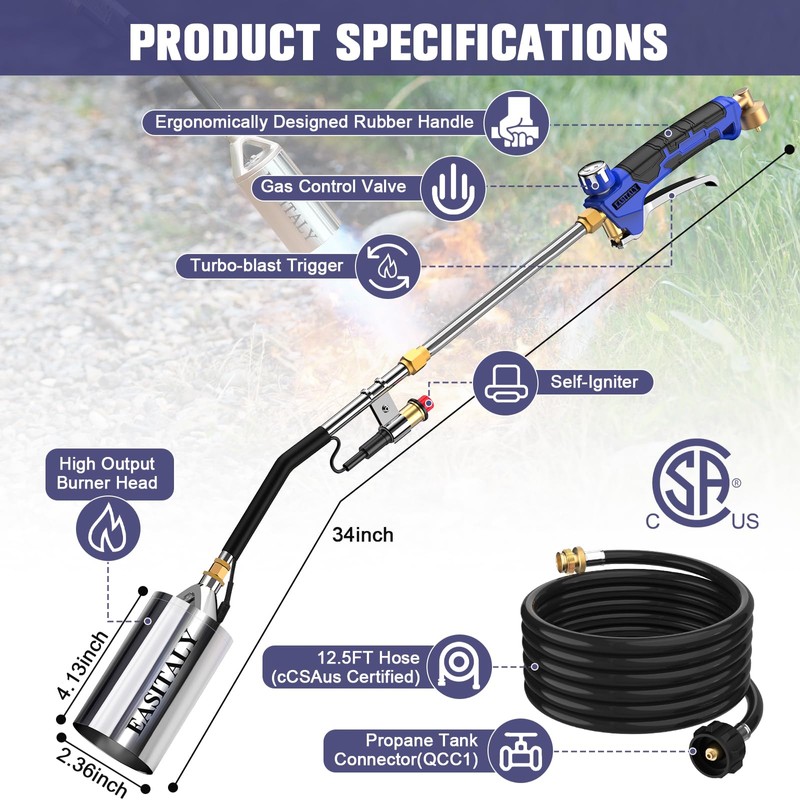 Propane Torch Weed Burner Kit,High Output with 12.5FT Hose,Heavy Duty