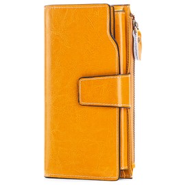 SENDEFN Women's Long Wallet, Bi-fold Wallet, Genuine Leather, Large Capacity, Comfortable, Multi-functional, Coin Purse, Card Pocket, Bidet, Skimming Prevention, Stylish, Present Wallet, Ac-Yellow