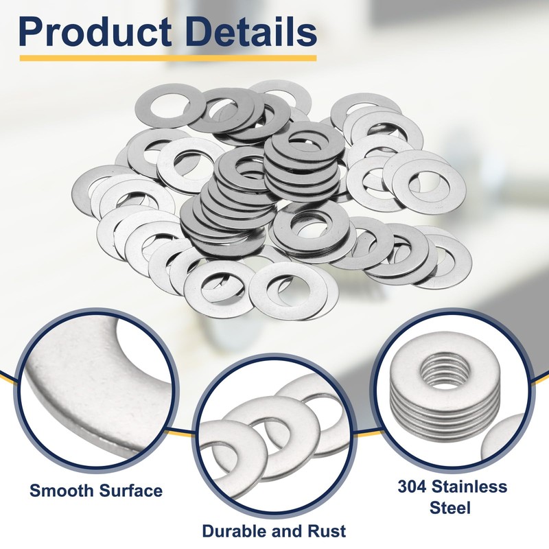 sourcing map M10 Flat Washer for Screw, 60Pcs Metal Washers