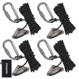 Hikeman 4 Pack Camping Rope with Locking Carabiner Clip,4mm Reflective Guy Lines with Triangular Guyline Adjuster Tensioner,Nylon Cord for Tent Tarp Tie Down,Hiking,Backpacking (Black)